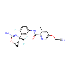 Cc1cc(OCC#N)cnc1C(=O)Nc1ccc(F)c([C@@]2(C(F)F)N=C(N)O[C@@H]3C[C@@H]32)c1 ZINC000226069196