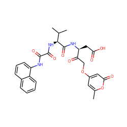 Cc1cc(OCC(=O)[C@H](CC(=O)O)NC(=O)[C@@H](NC(=O)C(=O)Nc2cccc3ccccc23)C(C)C)cc(=O)o1 ZINC000135882822