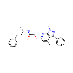 Cc1cc(OCC(=O)N[C@@H](C)CCc2ccccc2)nc2c1c(-c1ccccc1)nn2C ZINC000117512550