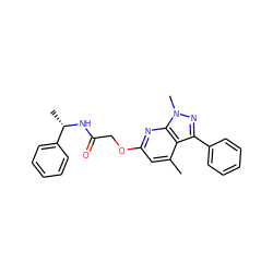 Cc1cc(OCC(=O)N[C@@H](C)c2ccccc2)nc2c1c(-c1ccccc1)nn2C ZINC000117514477