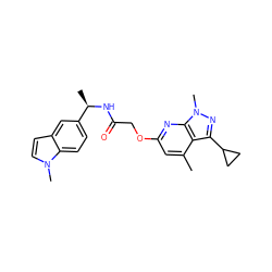 Cc1cc(OCC(=O)N[C@H](C)c2ccc3c(ccn3C)c2)nc2c1c(C1CC1)nn2C ZINC000117513576