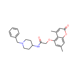 Cc1cc(OCC(=O)NC2CCN(Cc3ccccc3)CC2)c2c(C)cc(=O)oc2c1 ZINC000006659831