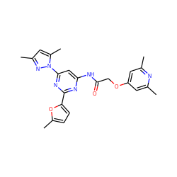 Cc1cc(OCC(=O)Nc2cc(-n3nc(C)cc3C)nc(-c3ccc(C)o3)n2)cc(C)n1 ZINC000029041710