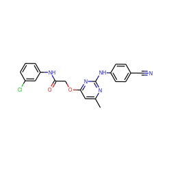 Cc1cc(OCC(=O)Nc2cccc(Cl)c2)nc(Nc2ccc(C#N)cc2)n1 ZINC000299858095