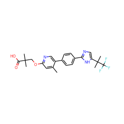 Cc1cc(OCC(C)(C)C(=O)O)ncc1-c1ccc(-c2ncc(C(C)(C)C(F)(F)F)[nH]2)cc1 ZINC000218545248