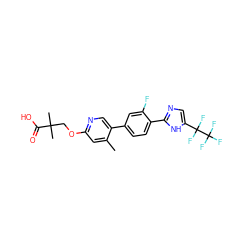 Cc1cc(OCC(C)(C)C(=O)O)ncc1-c1ccc(-c2ncc(C(F)(F)C(F)(F)F)[nH]2)c(F)c1 ZINC000221001852