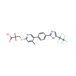 Cc1cc(OCC(C)(C)C(=O)O)ncc1-c1ccc(-c2ncc(C(F)(F)C(F)(F)F)[nH]2)cc1 ZINC000218560063