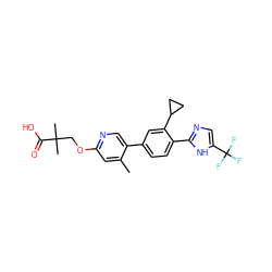 Cc1cc(OCC(C)(C)C(=O)O)ncc1-c1ccc(-c2ncc(C(F)(F)F)[nH]2)c(C2CC2)c1 ZINC000218560682