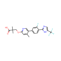 Cc1cc(OCC(C)(C)C(=O)O)ncc1-c1ccc(-c2ncc(C(F)(F)F)[nH]2)c(F)c1 ZINC000200829369