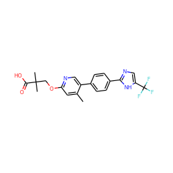 Cc1cc(OCC(C)(C)C(=O)O)ncc1-c1ccc(-c2ncc(C(F)(F)F)[nH]2)cc1 ZINC000150183212