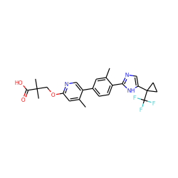 Cc1cc(OCC(C)(C)C(=O)O)ncc1-c1ccc(-c2ncc(C3(C(F)(F)F)CC3)[nH]2)c(C)c1 ZINC000218544889