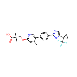 Cc1cc(OCC(C)(C)C(=O)O)ncc1-c1ccc(-c2ncc(C3(C(F)(F)F)CC3)[nH]2)cc1 ZINC000218545125