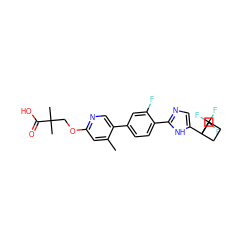 Cc1cc(OCC(C)(C)C(=O)O)ncc1-c1ccc(-c2ncc(C3(C(F)(F)F)CCC3)[nH]2)c(F)c1 ZINC000218546543