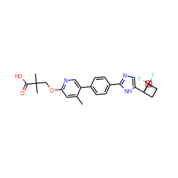 Cc1cc(OCC(C)(C)C(=O)O)ncc1-c1ccc(-c2ncc(C3(C(F)(F)F)CCC3)[nH]2)cc1 ZINC000218545359