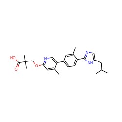 Cc1cc(OCC(C)(C)C(=O)O)ncc1-c1ccc(-c2ncc(CC(C)C)[nH]2)c(C)c1 ZINC000218558290