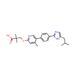 Cc1cc(OCC(C)(C)C(=O)O)ncc1-c1ccc(-c2ncc(CC(C)C)[nH]2)cc1 ZINC000218558412