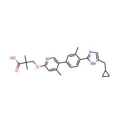 Cc1cc(OCC(C)(C)C(=O)O)ncc1-c1ccc(-c2ncc(CC3CC3)[nH]2)c(C)c1 ZINC000218558822