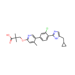 Cc1cc(OCC(C)(C)C(=O)O)ncc1-c1ccc(-c2ncc(CC3CC3)[nH]2)c(Cl)c1 ZINC000218559965