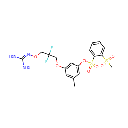 Cc1cc(OCC(F)(F)CON=C(N)N)cc(OS(=O)(=O)c2ccccc2S(C)(=O)=O)c1 ZINC000013489463