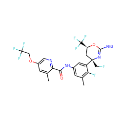 Cc1cc(OCC(F)(F)F)cnc1C(=O)Nc1cc(C)c(F)c([C@]2(CF)C[C@@H](C(F)(F)F)OC(N)=N2)c1 ZINC000223539600