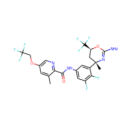 Cc1cc(OCC(F)(F)F)cnc1C(=O)Nc1cc(F)c(F)c([C@]2(C)C[C@@H](C(F)(F)F)OC(N)=N2)c1 ZINC000223551215