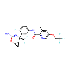 Cc1cc(OCC(F)(F)F)cnc1C(=O)Nc1ccc(F)c([C@@]2(C(F)F)N=C(N)O[C@@H]3C[C@@H]32)c1 ZINC000226096857