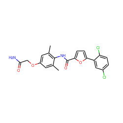 Cc1cc(OCC(N)=O)cc(C)c1NC(=O)c1ccc(-c2cc(Cl)ccc2Cl)o1 ZINC000071340590