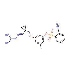 Cc1cc(OCC2(/C=N/N=C(N)N)CC2)cc(OS(=O)(=O)c2ccccc2C#N)c1 ZINC000027316635