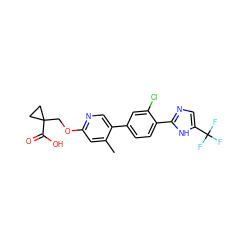 Cc1cc(OCC2(C(=O)O)CC2)ncc1-c1ccc(-c2ncc(C(F)(F)F)[nH]2)c(Cl)c1 ZINC000200836180