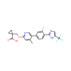 Cc1cc(OCC2(C(=O)O)CC2)ncc1-c1ccc(-c2ncc(C(F)(F)F)[nH]2)c(F)c1 ZINC000218560883