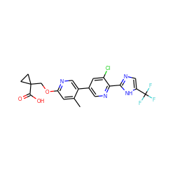 Cc1cc(OCC2(C(=O)O)CC2)ncc1-c1cnc(-c2ncc(C(F)(F)F)[nH]2)c(Cl)c1 ZINC000218561183