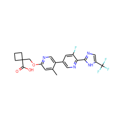 Cc1cc(OCC2(C(=O)O)CCC2)ncc1-c1cnc(-c2ncc(C(F)(F)F)[nH]2)c(F)c1 ZINC000204762357