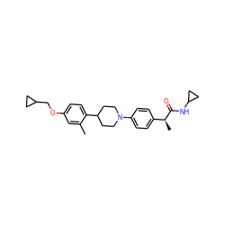 Cc1cc(OCC2CC2)ccc1C1CCN(c2ccc([C@H](C)C(=O)NC3CC3)cc2)CC1 ZINC000299859606