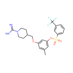 Cc1cc(OCC2CCN(C(=N)N)CC2)cc(OS(=O)(=O)c2cccc(C(F)(F)F)c2)c1 ZINC000027888179