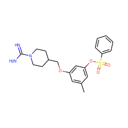 Cc1cc(OCC2CCN(C(=N)N)CC2)cc(OS(=O)(=O)c2ccccc2)c1 ZINC000001893786