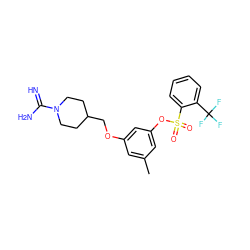 Cc1cc(OCC2CCN(C(=N)N)CC2)cc(OS(=O)(=O)c2ccccc2C(F)(F)F)c1 ZINC000001893795