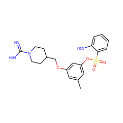 Cc1cc(OCC2CCN(C(=N)N)CC2)cc(OS(=O)(=O)c2ccccc2N)c1 ZINC000027881059