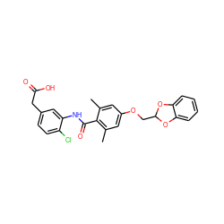 Cc1cc(OCC2Oc3ccccc3O2)cc(C)c1C(=O)Nc1cc(CC(=O)O)ccc1Cl ZINC000073161170