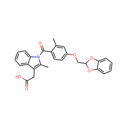 Cc1cc(OCC2Oc3ccccc3O2)ccc1C(=O)n1c(C)c(CC(=O)O)c2ccccc21 ZINC000072111327