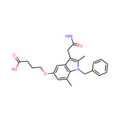 Cc1cc(OCCCC(=O)O)cc2c(CC(N)=O)c(C)n(Cc3ccccc3)c12 ZINC000013446175