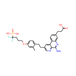 Cc1cc(OCCCC(F)(F)P(=O)(O)O)ccc1CCc1cnc2c(N)nc3cc(CCC(=O)O)ccc3c2c1 ZINC000068250609