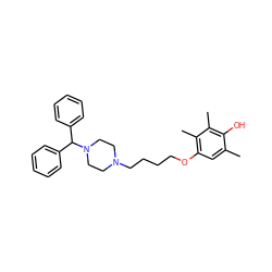 Cc1cc(OCCCCN2CCN(C(c3ccccc3)c3ccccc3)CC2)c(C)c(C)c1O ZINC000026467069