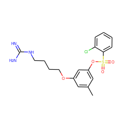 Cc1cc(OCCCCNC(=N)N)cc(OS(=O)(=O)c2ccccc2Cl)c1 ZINC000001893784