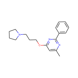 Cc1cc(OCCCN2CCCC2)nc(-c2ccccc2)n1 ZINC000299830341