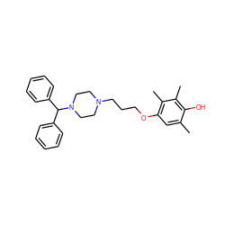 Cc1cc(OCCCN2CCN(C(c3ccccc3)c3ccccc3)CC2)c(C)c(C)c1O ZINC000026471843