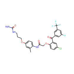 Cc1cc(OCCCNC(N)=O)ccc1NC(=O)COc1ccc(Cl)cc1C(=O)c1cc(F)cc(C(F)(F)F)c1 ZINC000028567110