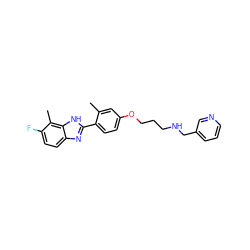 Cc1cc(OCCCNCc2cccnc2)ccc1-c1nc2ccc(F)c(C)c2[nH]1 ZINC000049089159