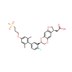 Cc1cc(OCCCS(C)(=O)=O)cc(C)c1-c1ccc(F)c([C@@H]2COc3cc4c(cc3O2)OC[C@H]4CC(=O)O)c1 ZINC000096269889