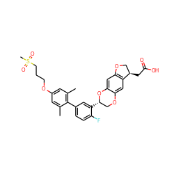 Cc1cc(OCCCS(C)(=O)=O)cc(C)c1-c1ccc(F)c([C@H]2COc3cc4c(cc3O2)OC[C@H]4CC(=O)O)c1 ZINC000096269888