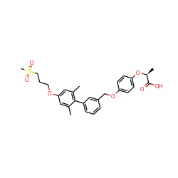 Cc1cc(OCCCS(C)(=O)=O)cc(C)c1-c1cccc(COc2ccc(O[C@@H](C)C(=O)O)cc2)c1 ZINC000299839668